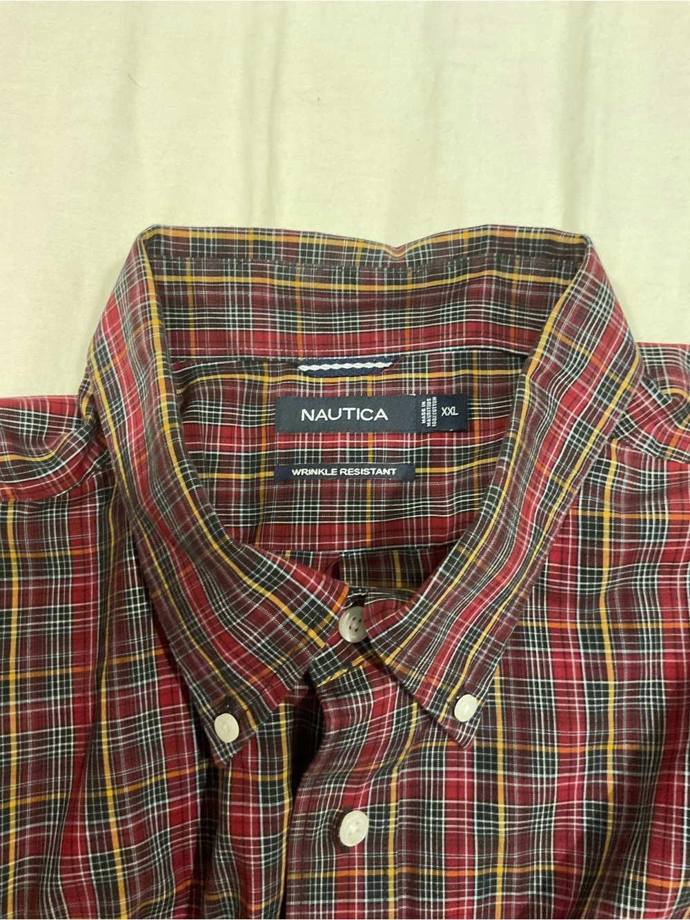 Nautica Red & Yellow Plaid Button-Down Shirt 100% Cotton